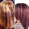Before and after red brown with highlights I did today