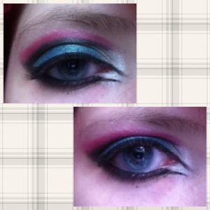 I used pink from wet and wild spoiled brat
The crease blue from wet a d wild blue had me at hello also the black and the white
Then liquid eye liner and mascara