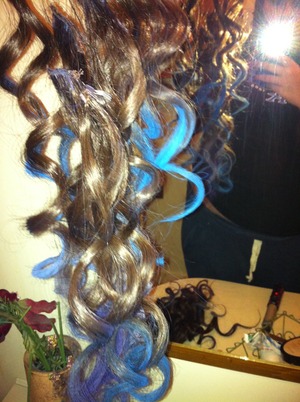 Blues and purples mixed in my curled hair extensions. Love it, got so many compliments! 