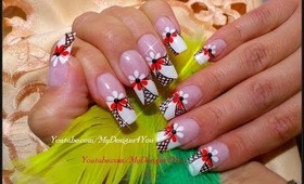 Black, White & Red Floral French Nail Art Design Tutorial - ♥ MyDesigns4You ♥