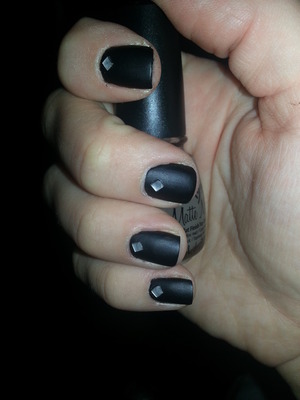 Finger Paints Black Expressionism with top coat China Glaze Matte Magic and rhinestones