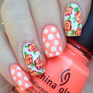 This week is my last week of summer, and I really wanted to do a summer-y mani to hold on to my last bit of vacation! I decided to use China Glaze "Flip Flop Fantasy" as the base color because I feel like it is the ultimate summer polish! Then I really wanted to have some polka dots, and I felt like some bright colored messy flowers would tie it all together! More info here: http://www.nails-by-erin.com/2014/08/summer-floral-and-polka-dot-nails.html

And video tutorial here: https://www.youtube.com/watch?v=tFUT1LeuwZ4&list=UUTbptpuXI0zzuHr2u3U-i4Q
