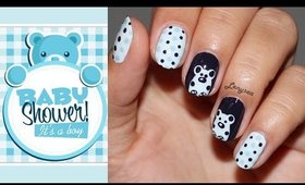 EASY Baby Shower Teddy Bear Nail Art