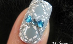 Tinsel Blue Nail Art Design Tutorial - Cute Diamond Shaped Lace Stitchings Sparkly Glitter Nails