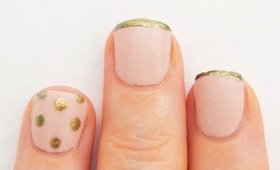 Polka dots and Gold French Tip Nails