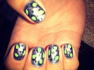 silver nails with neon leopard print!! :)