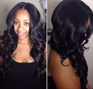 #my client , full weave with hair leave out (wash&curl)
