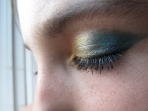 A gold/navy cat eye look done on my sister