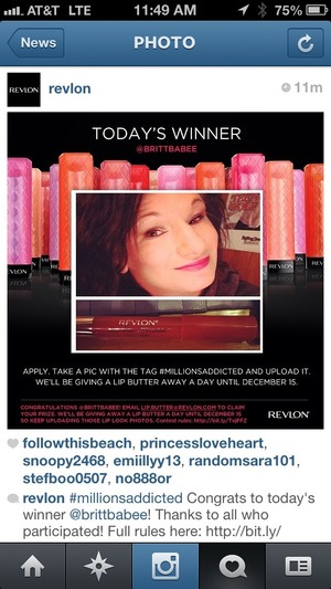 This is from when I won a revlon Instagram contest. In this photo I am wearing revlon's just bitten kissable in romantic. 