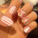 White stripped pink w/ roses