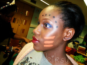 Camille's make-up after I was done. It was a combination of colour, glamour and african themes.