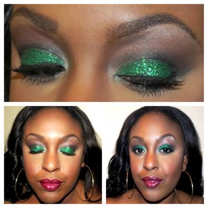 Makeup of the day! Green glitter eyes using Nyx loose glitter. 