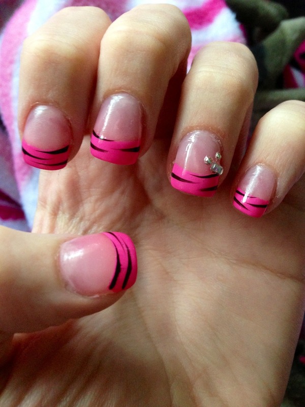 Pink And Black Zebra French Manicure With Mini Silver Bow | Rachel D.'S  Photo | Beautylish