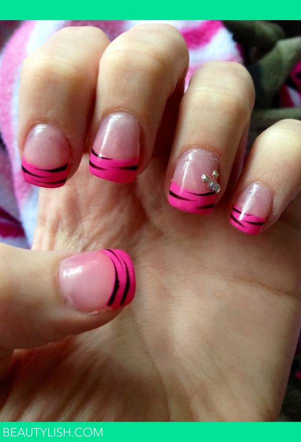 Pink and Black Zebra French Manicure with Mini Silver Bow | Rachel D.'s ...