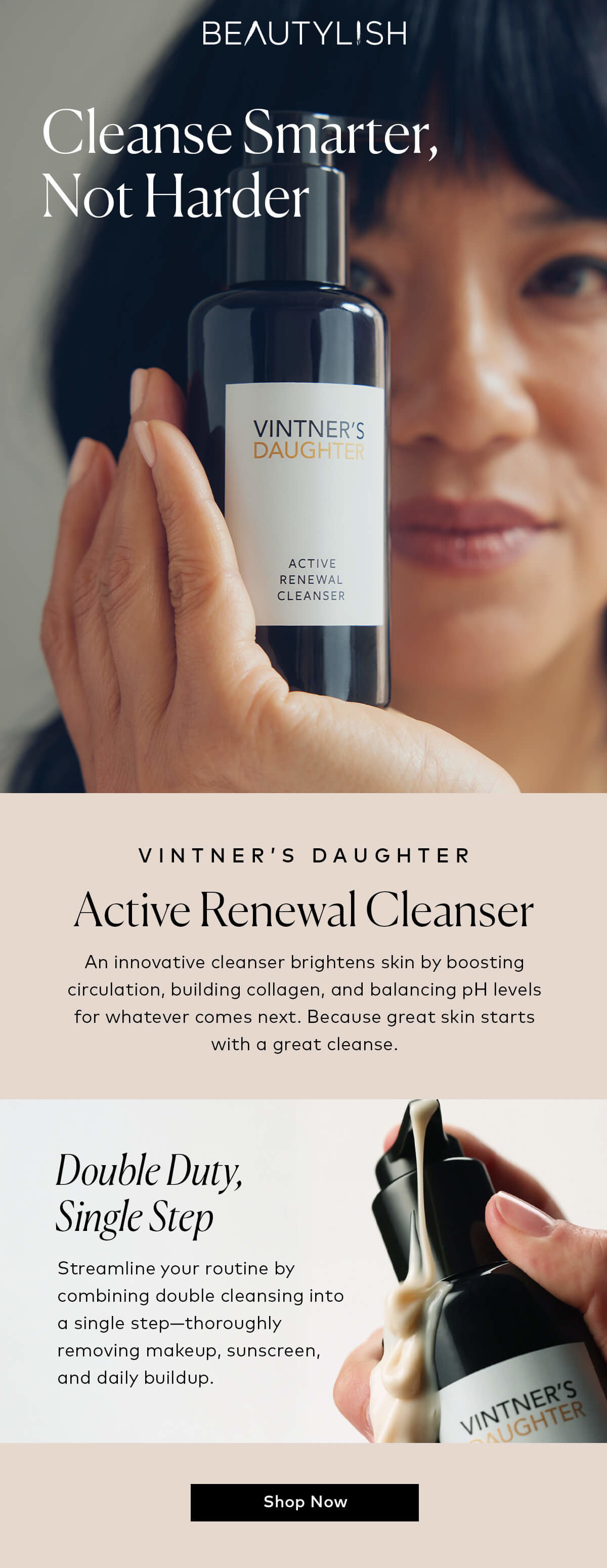 An innovative cleanser brightens skin by boosting circulation, building collagen, and balancing pH levels for whatever comes next. Because great skin starts with a great cleanse. Shop the Vintner's Daughter Active Renewal Cleanser at Beautylish.com