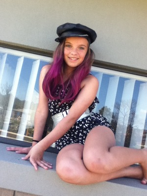 She dip died her hair purple, dressed up and I took this pic! 