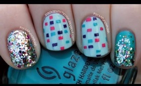 Disco Squares and Glitter Nail Art Tutorial