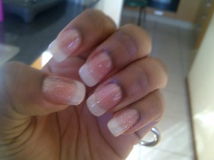 I got my nails done recently......This is acrylic with a natural tip with a simple gliiter glaze as a top coat