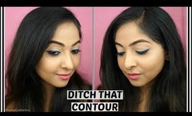 EASY MAKEUP LOOK | Blue Eyeliner & Peachy Lips | NO CONTOURING NO EYESHADOW | Stacey Castanha