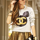 Cat Face Print White Thick Pullover