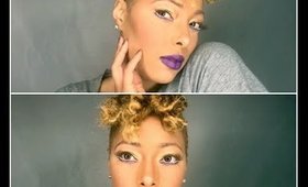 Glitter Gold With An Electrifying Purple Lip