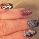 School Glue Nail With Waterless Marble And A Glitter Accent Nail