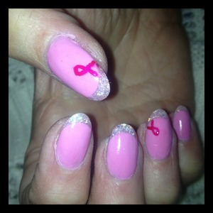 Sculpted acrylics with pink ribbon detail