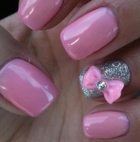Barbie pink nails with bow accent nail. | Stephanie M.'s (kennedy ...