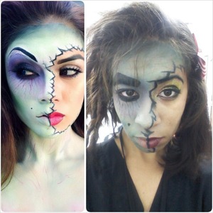 We attempted to do this look on the left and ended up coming out scarier. . . What do you guys think?
Btw: We used basic makeup nothing special just went for it with our basics.