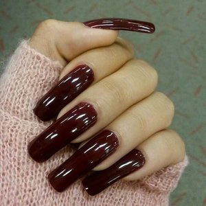 Just had my nails done. Perfect length for my needs. I absolutely love the color (Inglot #363) and high gloss top-coat.