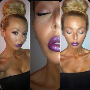 high bun|| bold purple lips|| wing eyeliner|| 