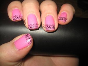Pink and Black Lace Nails