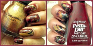 This water marble definitely reminds me of fall. All of the nail polishes used were: Sally Hansen Cinna-Snap, Sinful Colors All About You, Sally Hansen Black Out & Wet n Wild Sunny Side Up.
