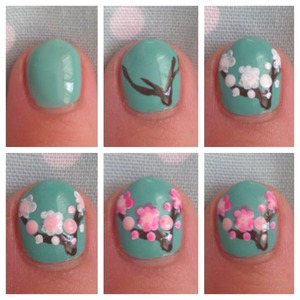 As promised, here is a step by step
Of the blossom nail art! 