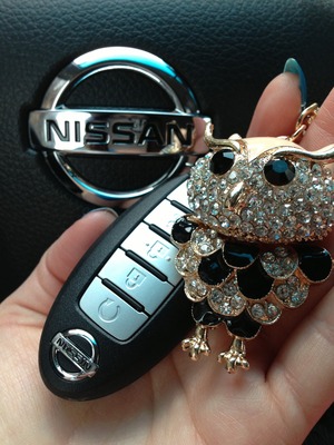 Now you won't see Honda logo but now it will be Nissan's logo when I display my nail art :) I got the owl keychain from eBay