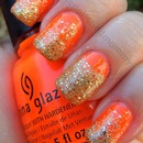 Neon Orange With A Glitter Gradient And A Half Moon