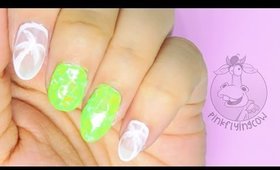 Sheer White & Neon Tropical nail art ✩ PinkFlyingCow