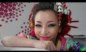 Coloful Geisha Look - Makeup & Hair Tutorial + How to wear Kimono