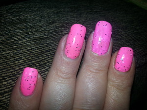 This is "Alison" made for me personally by Nailnation 3000 it's a very vibrant bold pink with black & shimmer flakes, very beautiful and stunning color.  If interested in this or other colors by Nailnattion 3000 Maria is on my page or follow her on Facebook. 
