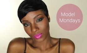 MODEL MONDAYS| Christmas/New Year Look #3| Green and Gold Glitter Smokey Eye with Bold Pink Lips