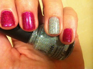 Gelous base coat, orly miss conduct, china glaze glistening snow for accent nail 2 coats of each color, gelous for topcoat, finished with 2 coats of seche vite