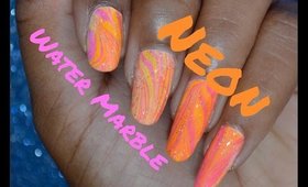 Pink and Orange Neon Water Marble