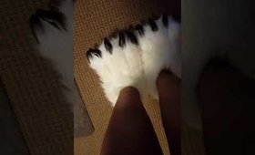 Fuzzy Plush Bear Paw Slippers (L, White Paw) Campaign