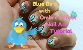 Blue Bird with Ombre Effect Nail Art tutorial