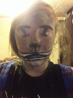 I aspire to be a makeup artist so I've been practicing this is a look I did yesterday it's Tim Burton's ghee sure cat I did the original chesire cat to if you wanna see that