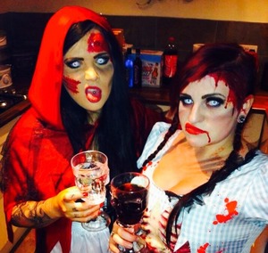 Me and my best friend all dressed up for Halloween. Little Dead Riding Hood and myself as Dorothy the dead ! 