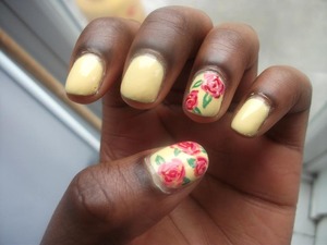 My first attempt at floral nails using acrylic paint