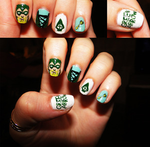 Green Arrow nail art design that I did.
Acrylics were used to create this design.
See other designs on my blog. 