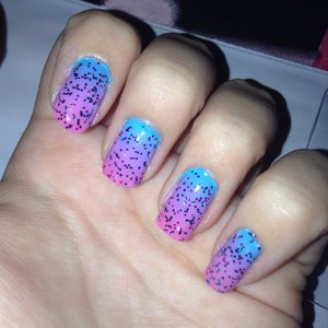 Blue, purple and pink ombre with blue and purple sparkles 