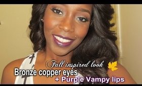 Copper, Bronze eyes + Purple Vampy lips | Fall look #1 | Makeupbynesha